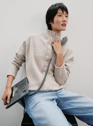 Contemporaine Womens Plush funnel-neck Cardigan Sweater