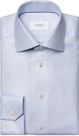 Eton Slim Fit Diagonal Weave Dress Shirt in Light Blue at Nordstrom, Size 14.5