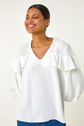 Roman Frill Front Woven Top