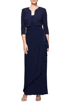 Alex Evenings Womens Long Two Piece Mother of The Bride Dress with Lace ...