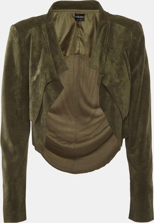 Giorgio Armani Olive Green Faux Suede And Jersey Open Front Jacket