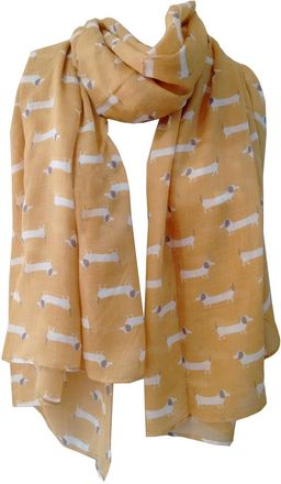 GlamLondon Cute Dogs Scarf Ladies Fashion Animal Print Dachshund Sausage Dog Doxie Shawl Soft Wrap (Mustard Yellow)