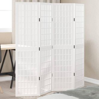 Berkfield Home Room Divider 4 Panels White Solid Wood Paulownia