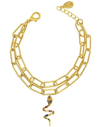 Rachel Reinhardt Jewelry 14K Over Silver Cz Charm Bracelet