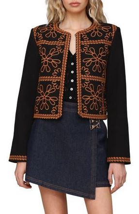 Avec Les Filles Embroidered Collarless Jacket in Black at Nordstrom Rack, Size Large