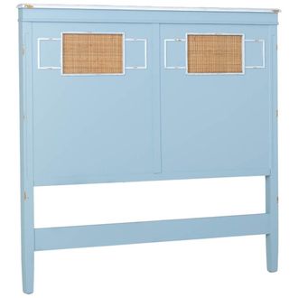 Wanderlust Deco Cabezal de cama de madera con rejilla azul 150x6x130