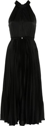 Nissa pleated satin midi dress - women - Polyester/Polyester - 36 - Black
