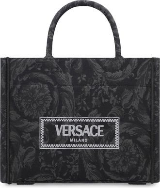 Versace Womens Piccola Athena Tote Bag Black Fabric Cotton
