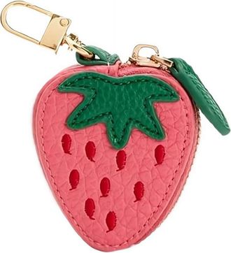 Generic JHIALG Cute Strawberry Leather Bag Charm, Waterproof Leather Fruit Bag Charm, PU Leather Fruit Keychain for Purse/Backpack