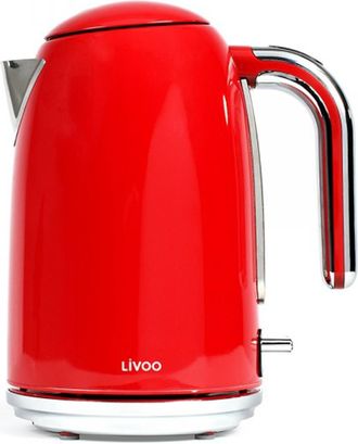 Livoo Bouilloire R&eacute;tro 1,7 L - Livoo Dod180r - Roouge - Puissance De 2200 W - Filtre Anticalcaire Amovible - Socle Pivotant 360&deg;