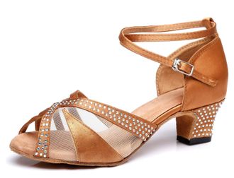 Minitoo Womens Ballroom Dance Shoes Rhinestone Dancing Heels Tan UK 5