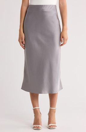 Alice & Olivia Maeve Bias Satin Midi Skirt in Storm Grey at Nordstrom Rack, Size 10