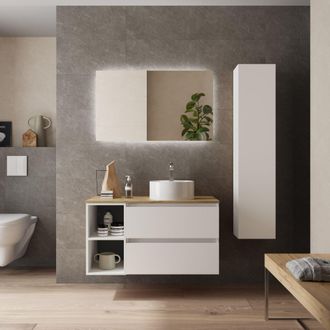 Cygnus Bath Mueble Ba&ntilde;o Bequia 100cm Y Coqueta Y Lavabo Blanco 100x45x56