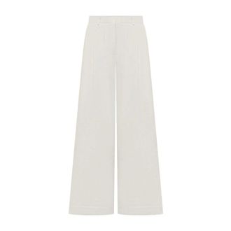 Palm Angels Wide Trousers, female, White, Size: 2XS Label Cuffed Pants