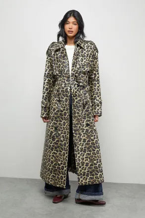 Warehouse Womens PU Leopard Print Trench Coat - Size 12 UK