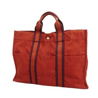 Herm&egrave;s Red Color Canvas Tote Bag (Pre-Owned)