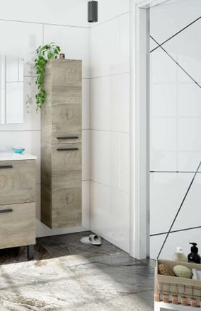 Dmora Dmora Columna De Ba&ntilde;o Alexandria, Mueble Columna Para Ba&ntilde;o Con 2 Puertas, Mueble De Pared Suspendido Con 2 Baldas, Cm 30x25h150, Roble, Con Embalaje R