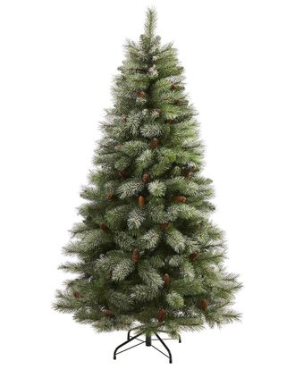 Nearly Natural 6ft. Snowed French Alps Mountain Pine Artificial Christmas Tree With 583 Bendable Branches And Pine Cones