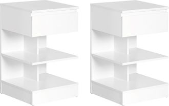 SoBuy Set De 2 Mesitas De Noche Con 1 Caj&oacute;n Y 2 Estantes Consola Mesa Auxiliar Para Sal&oacute;n Comedor Banco 39 X 39 X 65 Cm Fbt49-wx2 Sobuy Es