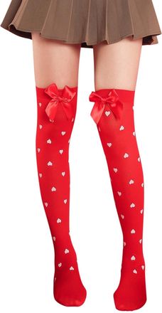 Generic Long Thigh High Socks Women ValentineS Love Day Prints Costume Heart Girls Mens Rub My Feet White Stockings For Black Boot Striped Over Knee Stripe Wo