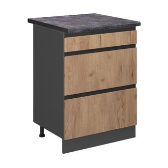 Vicco Mueble Bajo De Cocina R-line, Roble Dorado, 60 Cm Con Cajones, Et Antracita Vicco