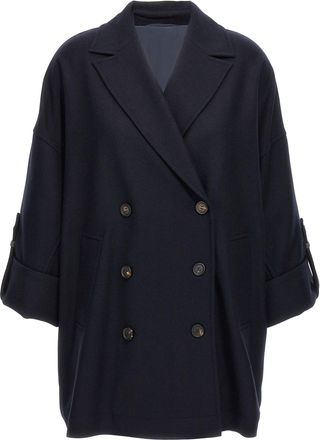 Brunello Cucinelli Shiny Cuff Details Trench E Impermeabili Blu-Donna