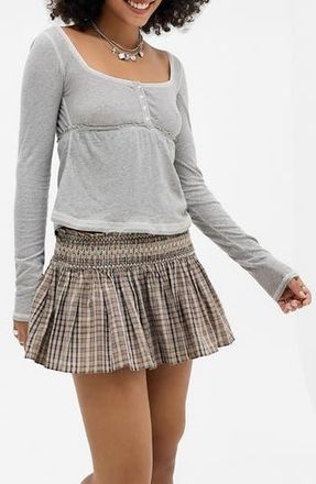 BDG Brittney Long Sleeve Cotton Babydoll Top in Grey at Nordstrom Rack, Size Large