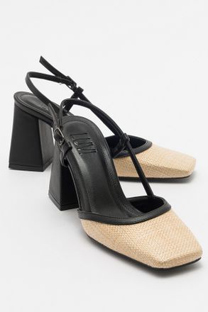 Prologue Rivie Raffia Pump met Vierkante Neus en Blokhak (Dames)