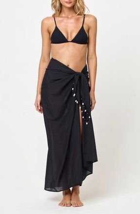 L*Space Mika Seashell Fringe Cotton Cover-Up Sarong in Black at Nordstrom