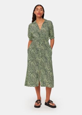 Whistles Diagonal Leopard Print Midi Dress in Yellow/multi at Nordstrom, Size 14