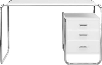 Thonet S 285/2 Schreibtisch, Chrom / Esche reinweiss decklackiert (RAL 9010)