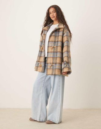Asos Cappotto in misto lana a quadri heritage con scollo a imbuto e alamari-Multicolore