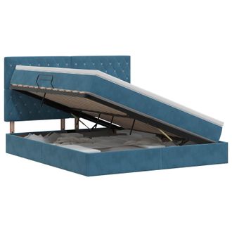 vidaXL Cama Con Almacenamiento Y Colch&oacute;n Azul Oscuro 140 X 200 Cm Vidaxl