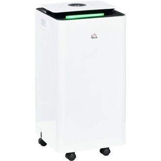 HOMCOM Deshumidificador El&eacute;ctrico 10l/d&iacute;a Dep&oacute;sito De Agua 2,5l Silencioso Con 5 Modos 2 Velocidades Pantalla Led Temporizador 25x25x50,5 Cm - Homcom