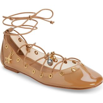 Farm Rio Sea Lace-Up Jelly Ballerina Flat in Toffee at Nordstrom, Size 10