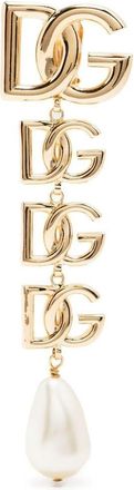 Dolce & Gabbana multiple logo drop earrings - women - Brass/Pearl - One Size - Gold