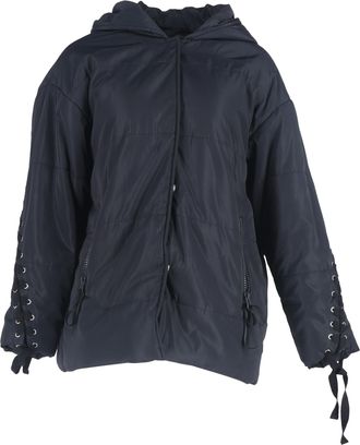 Maje gewatteerde jas met capuchon en gevlochten kanten details in marineblauw polyester