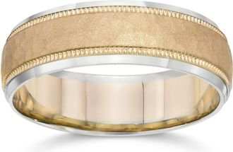 Pompeii3 Hammered Two Tone 6mm Mens 14K White & Yellow Gold Wedding Band Size Selectable