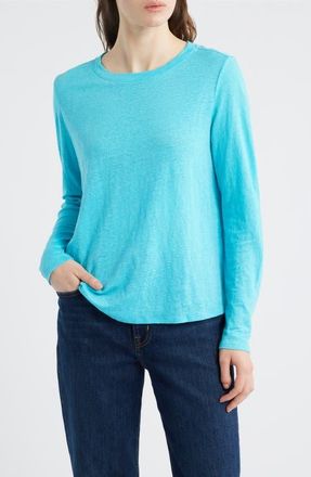 Eileen Fisher Organic Linen Long Sleeve T-Shirt in Aquarius at Nordstrom, Size X-Large