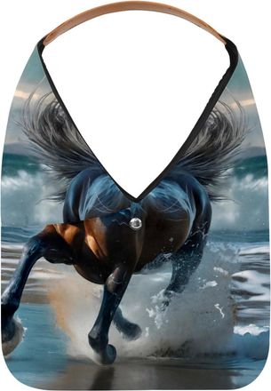 Generic Sea Running Horse Reusable Lightweight Grocery Bags - Foldable Into Compact Pouch, Washable & Sturdy, Multipurpose for Shopping and Travel