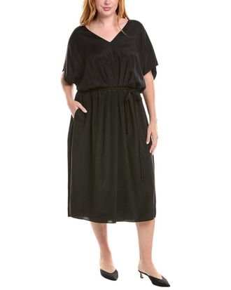 Lafayette 148 New York Plus Pleated Tie Waist Silk-Blend Midi Dress