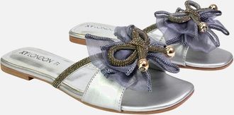 XY London Womens XY London Womens/Ladies Zendaya Diamante Mesh Bow Flat Sandals - Silver - Size: 5