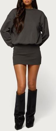 Edikted Jannah Long Sleeve Sweatshirt Minidress in Dark-Gray at Nordstrom, Size X-Small