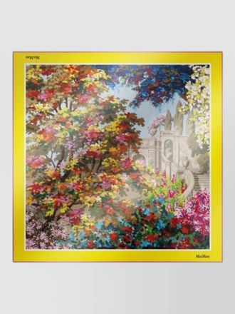 Max Mara square scarf floral motif rolled edges