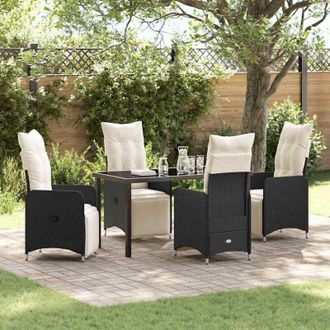 vidaXL Conjunto De Comedor De Jard&iacute;n Con Coj&iacute;n 5 Pcs Negro Polirat&aacute;n Vidaxl