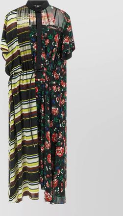 sacai pattern mix satin midi shirt dress