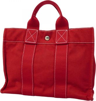 Herm&egrave;s Red Color Canvas Tote Bag (Pre-Owned)