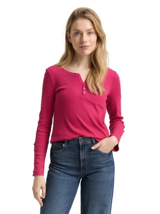 Tom Tailor Henleyshirt TOM TAILOR, Damen, Gr. 3XL, schwarz pink, Web, Obermaterial: 97% Baumwolle, 3% Elasthan, regular fit taillenbedeckt, Rundhals, mit Aufschl