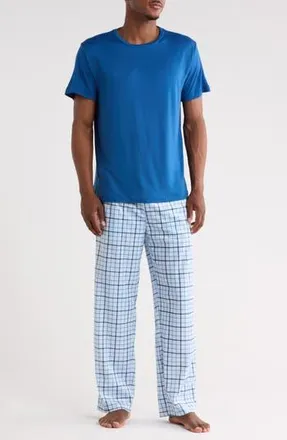 Geoffrey Beene Crewneck T-Shirt & Plaid Pajama Pants Set in Blue at Nordstrom Rack, Size X-Large