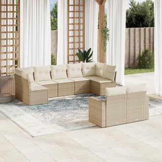 vidaXL Set De Sof&aacute;s De Jard&iacute;n 9 Pzas Con Cojines Rat&aacute;n Sint&eacute;tico Beige Vidaxl